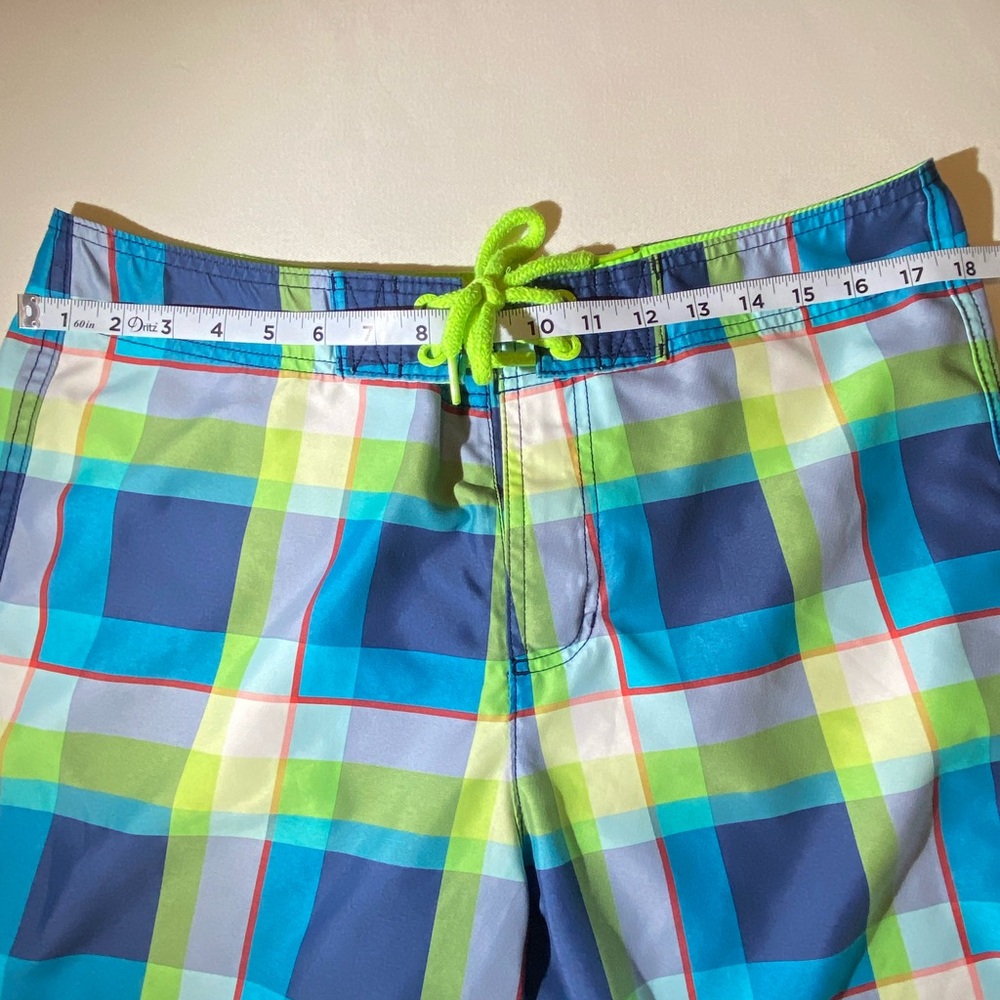 Hollister Boardshorts Swim Trunks Men's Size Large Blue Neon Green Plaid Unlined - Picture 12 of 12